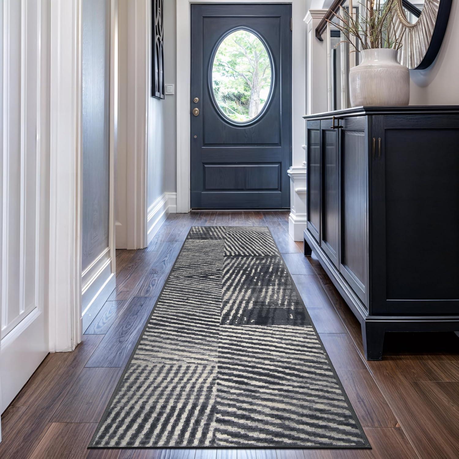 World Rug Gallery Geometric Stripe Distressed Non Slip Area Rug