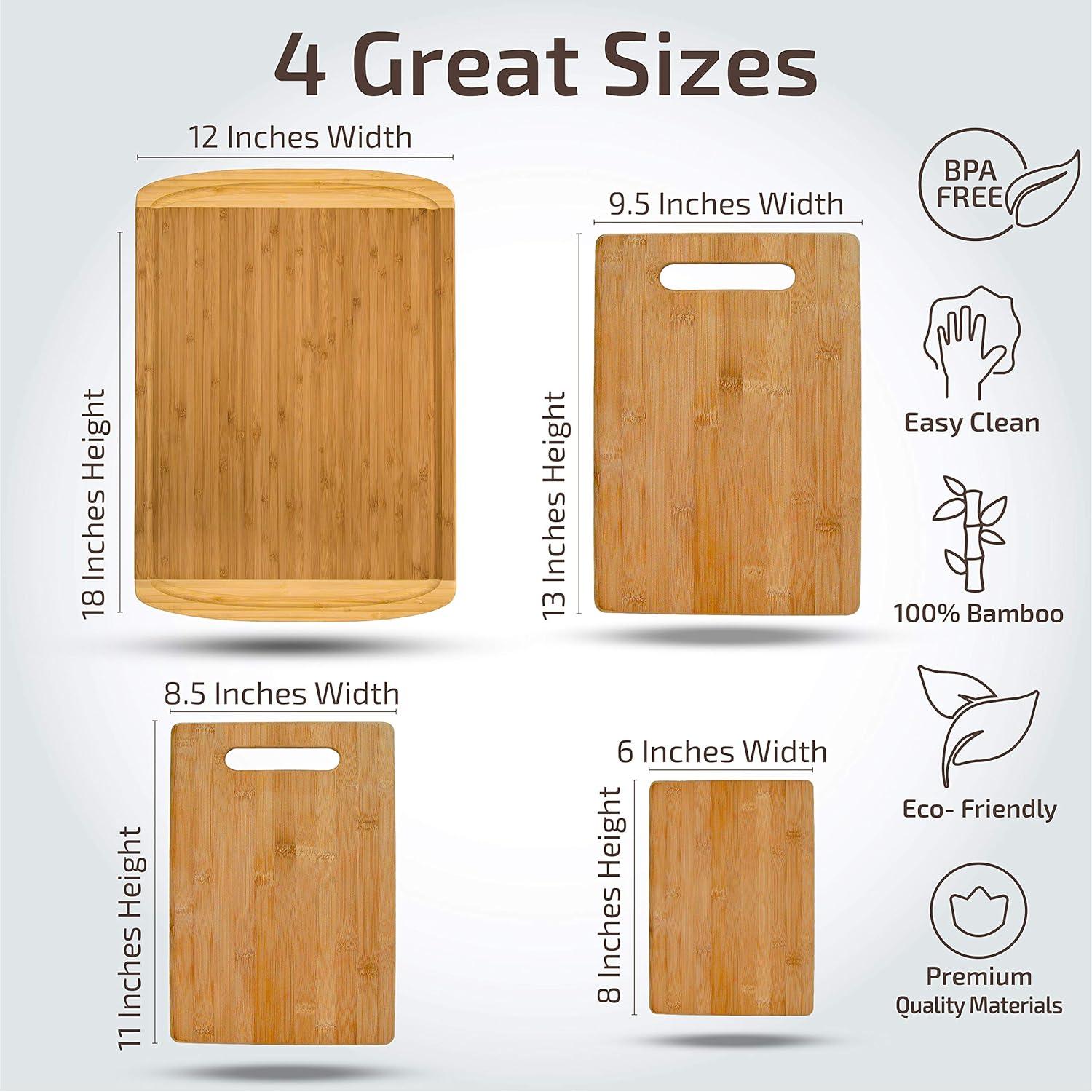 4-Piece Bamboo Wood Cutting Board Set with Juice Groove