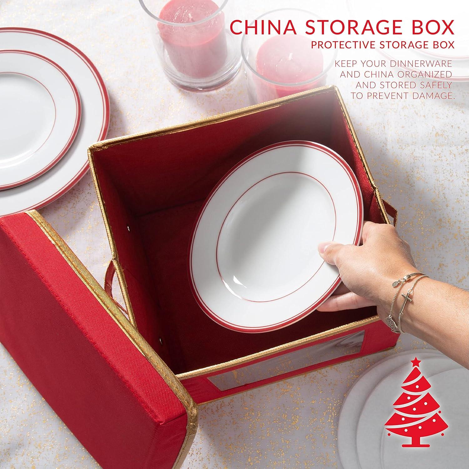 Salad Plate Dinnerware Storage Box - Simplify: Red Polyester China Storage, Plate Organizer, 9"x9"x8"