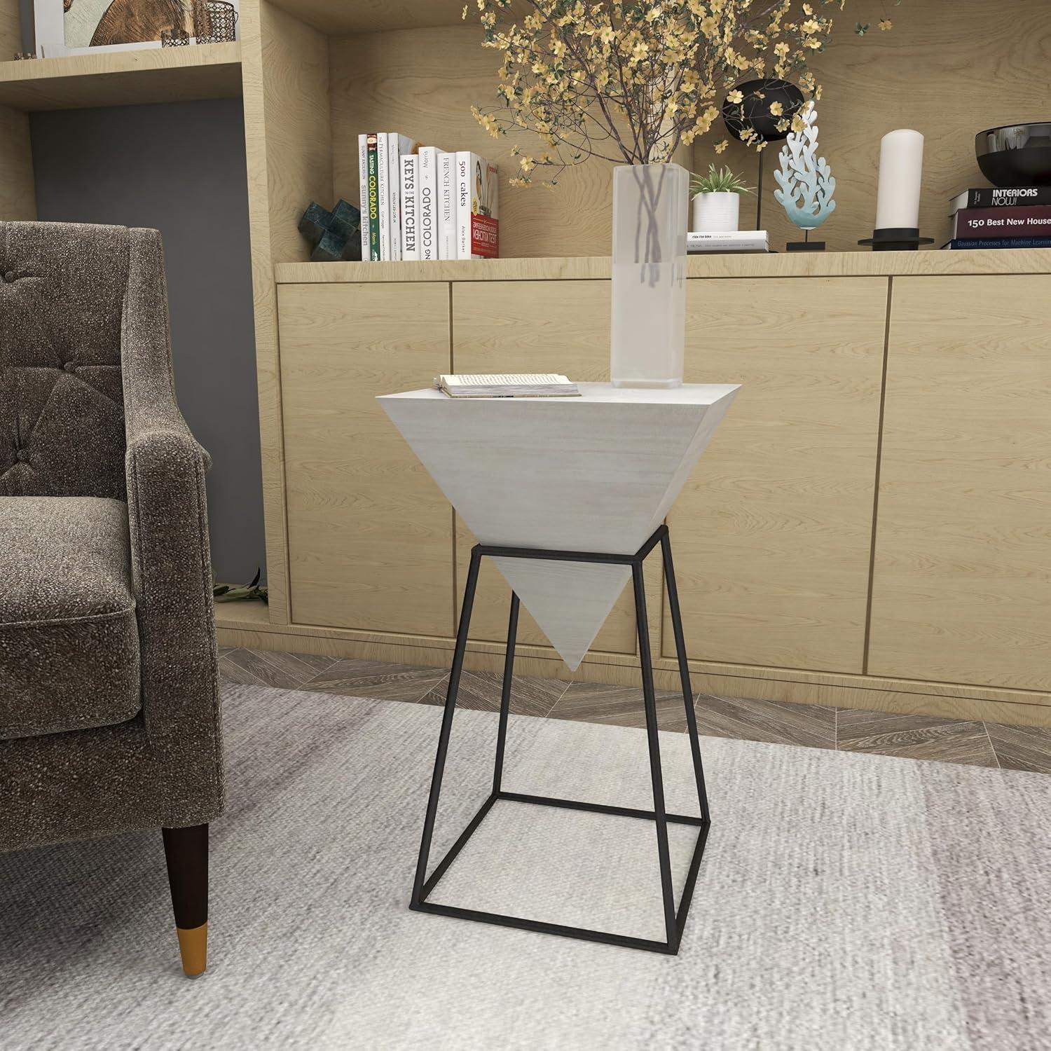 Geometric Accent Table White - Olivia & May: Modern Triangle Side Table, Metal Frame, Wood Top