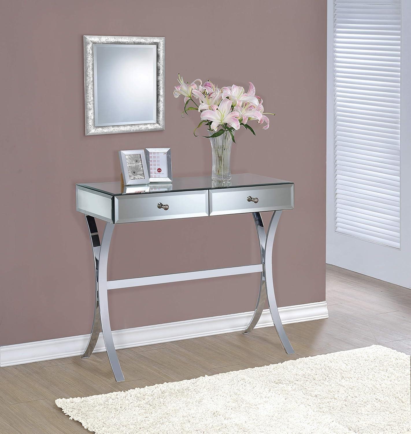 Scilla Silver Mirrored 2-Drawer Console Table with Chrome Legs