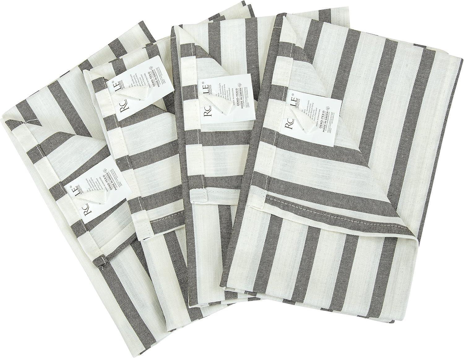 Royale Black and White Striped Cotton Kitchen Towel Set