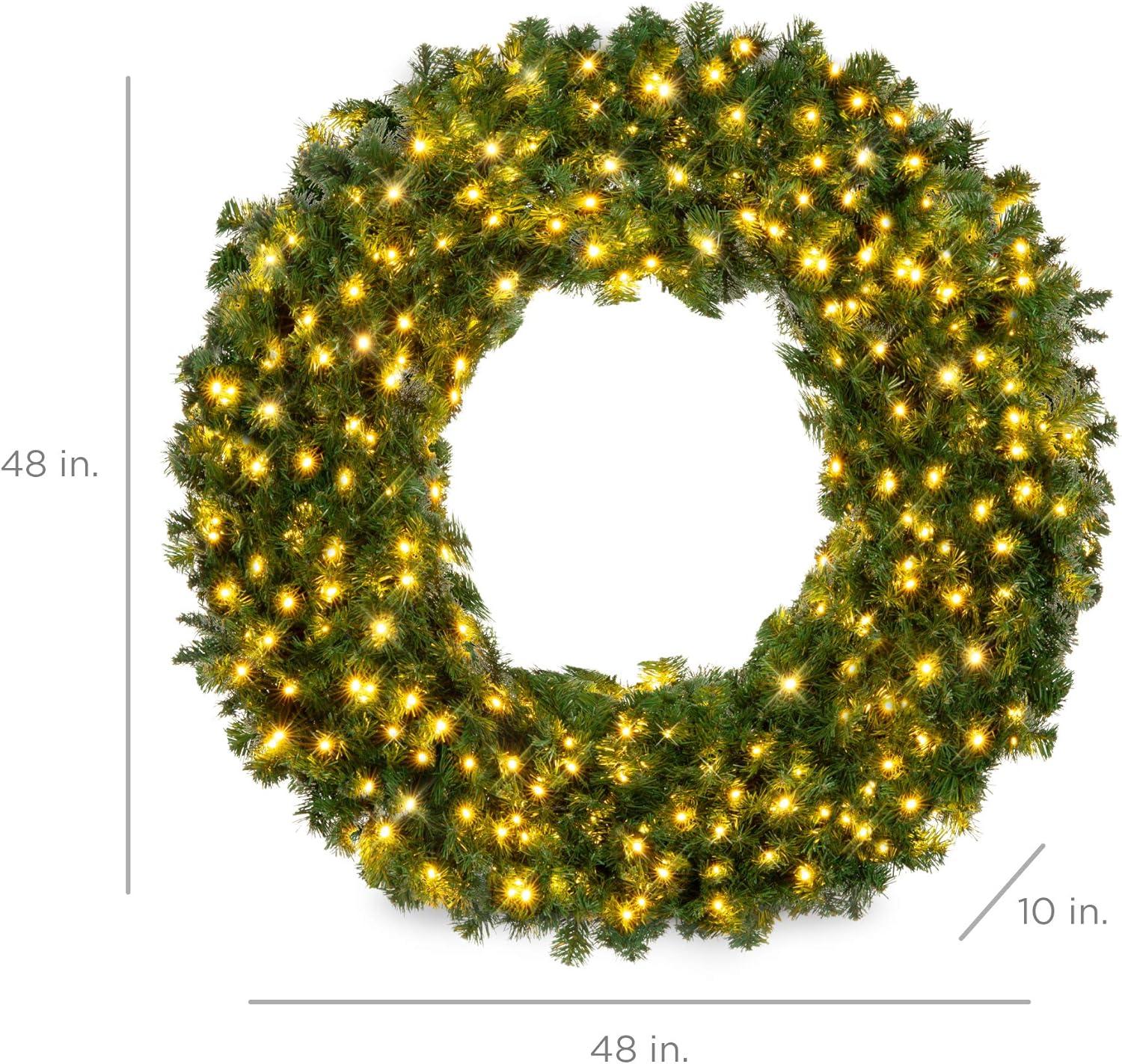 Best Choice Products Artificial Pre-Lit Fir Christmas Wreath Decoration w/ LED Lights, Power Plug-In