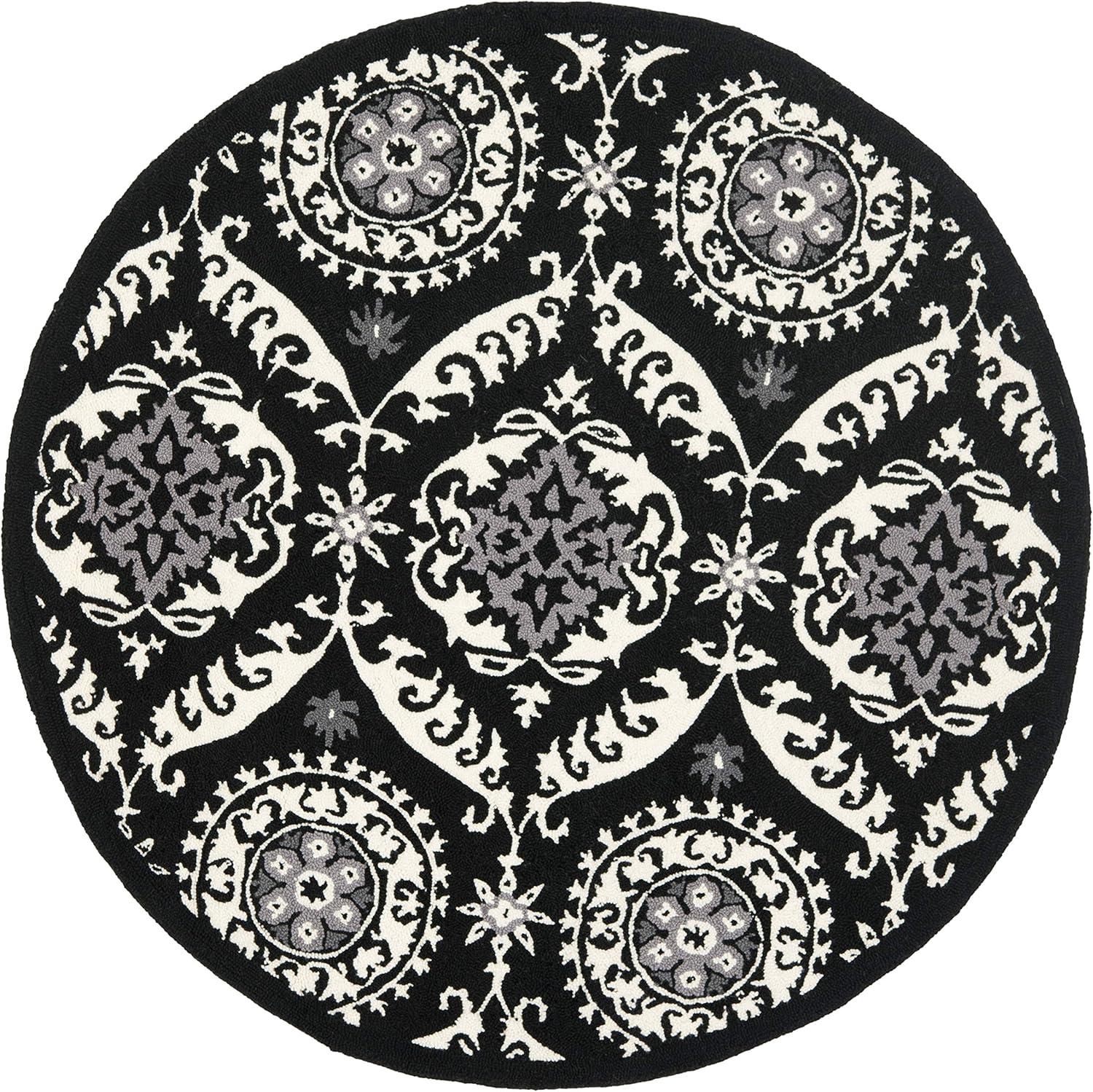 SAFAVIEH Chelsea Hollie Geometric Wool Area Rug, Black/Ivory, 4' x 4' Round