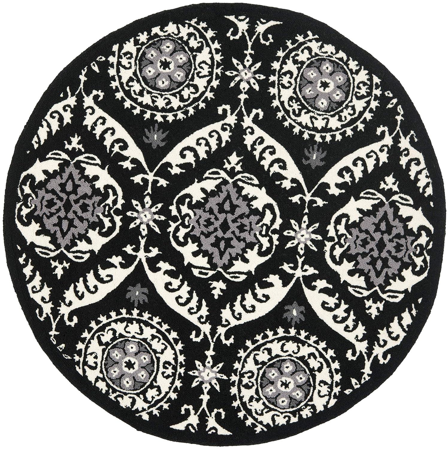 SAFAVIEH Chelsea Hollie Geometric Wool Area Rug, Black/Ivory, 4' x 4' Round