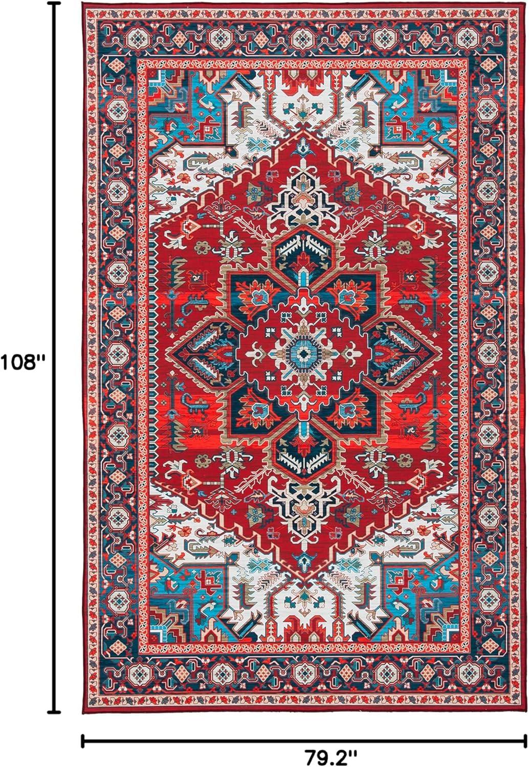 SAFAVIEH Tucson Medici Traditional Machine Washable Area Rug, 6'6" x 9', Red/Blue