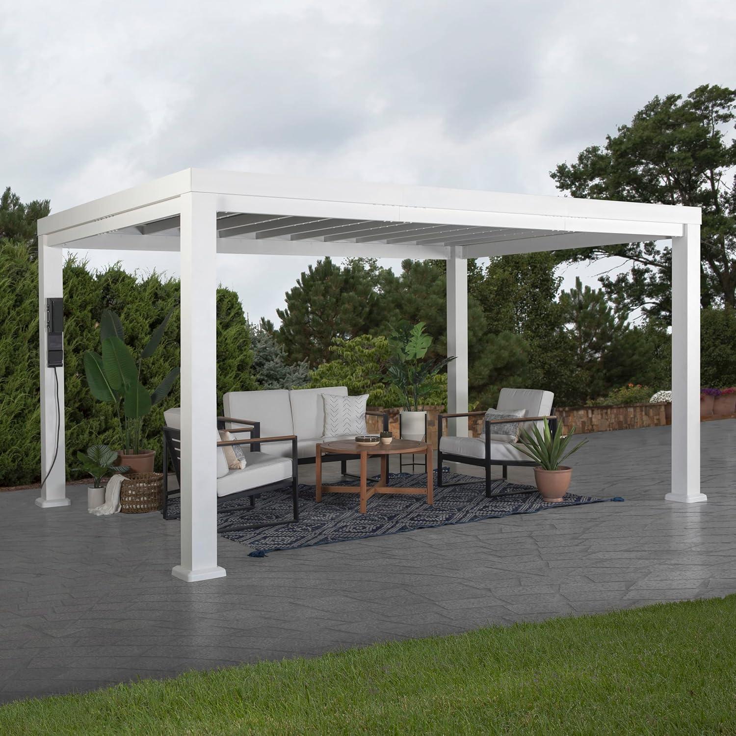 Backyard Discovery Backyard Discovery Windham 14' x 10' Modern Galvanized Steel Outdoor Patio Pergola Kit with Shade Sail Canopy and PowerPort