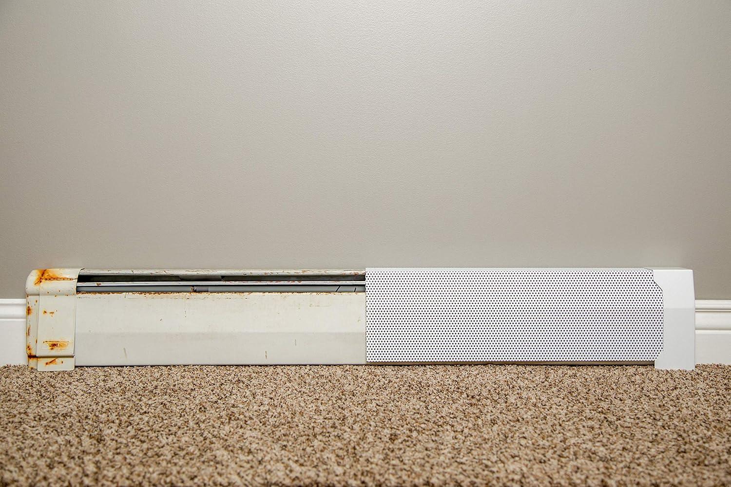 EZ Snap Covers 5 Foot White Standard 7 1/2" White Baseboard Heater Cover Galvanized Steel Kit with 2 Closed End Caps & 3 Brackets