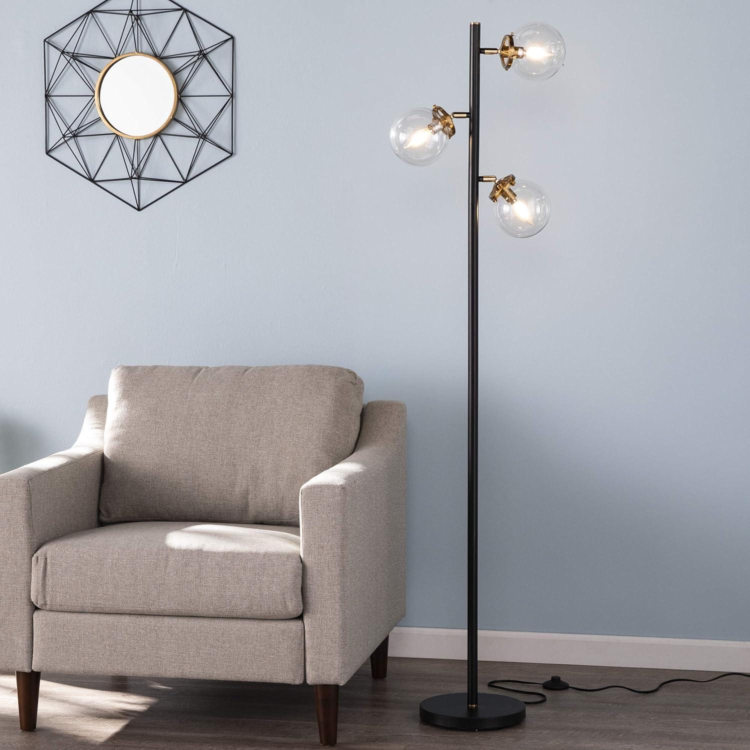 SEI Furniture Boltonly 3-Light Floor Lamp in Black/Gold