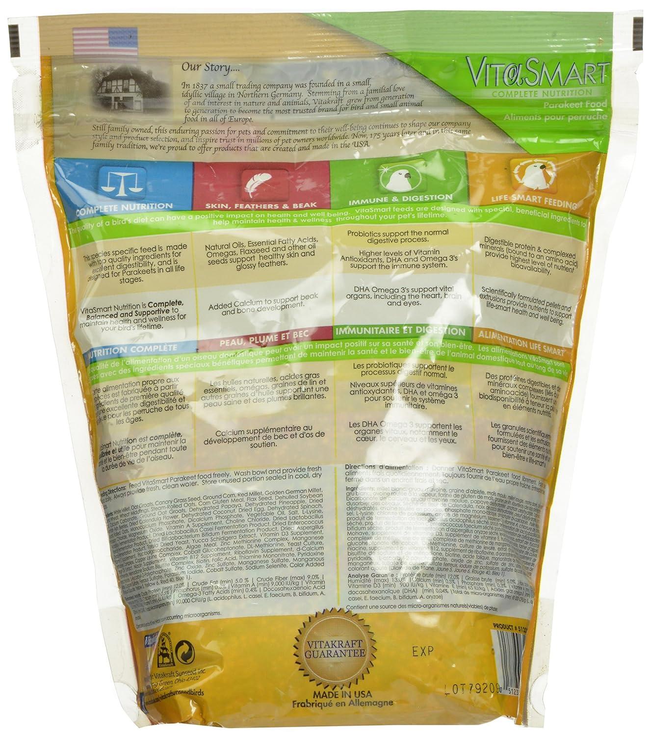 Vitakraft Vita Smart Gourmet Parakeet Food - Vitamin-Fortified - Daily Pet Bird Food