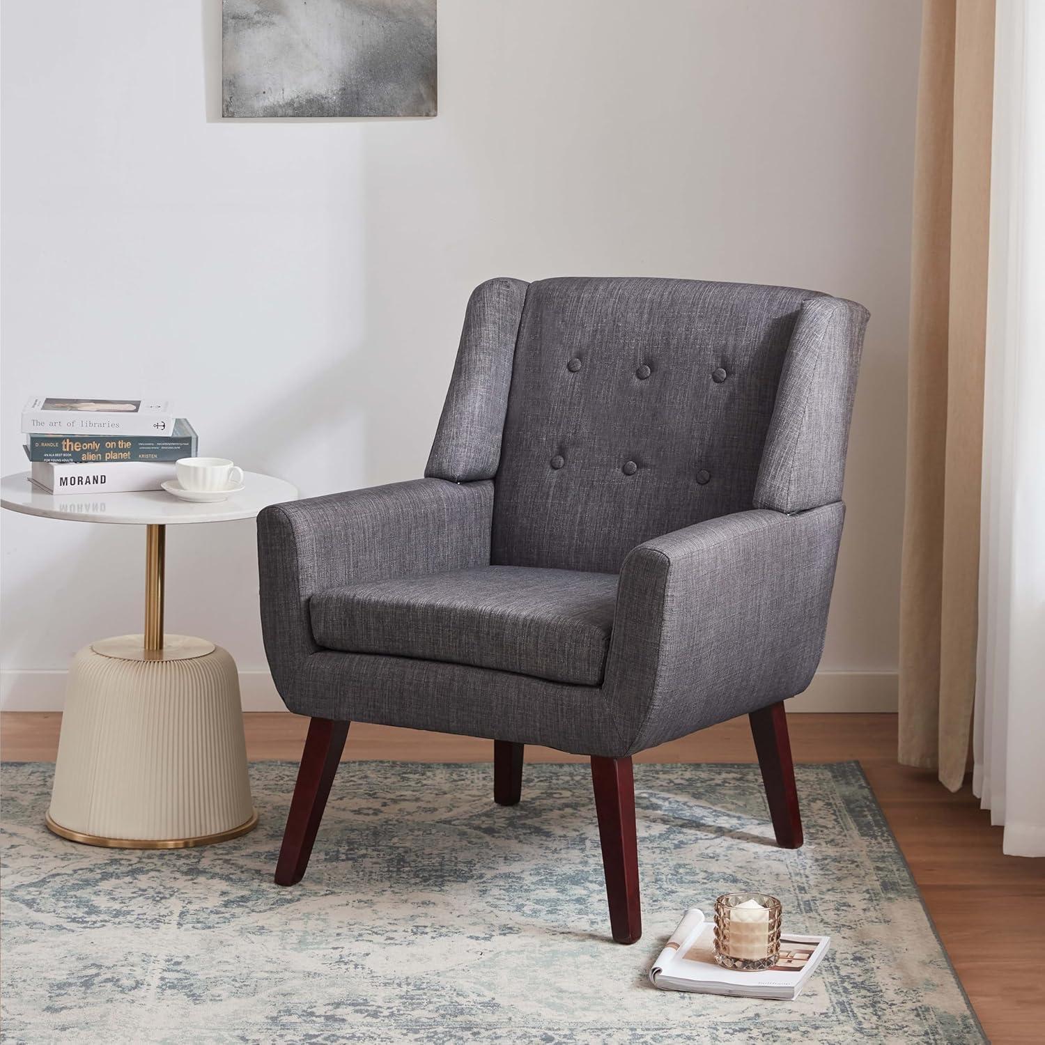 HUIMO Modern Linen Upholstered Armchair Tufted Accent Chair Grey