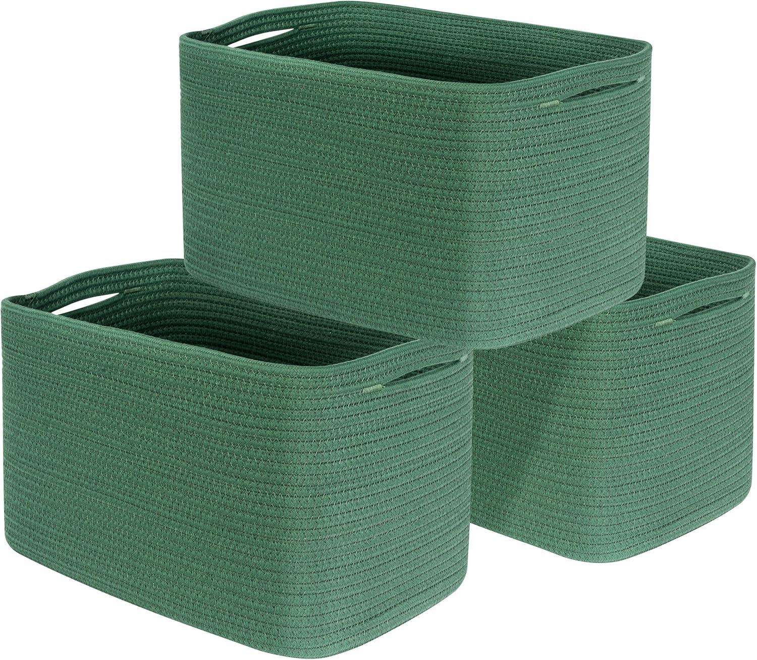 Design 3-Pack Storage Baskets for Shelves, Decorative Baskets for Organizing, Woven Baskets for Storage, Book Basket Cube Storage Bin Box, Pantry Closet and Shoe Organizers, Forest Green