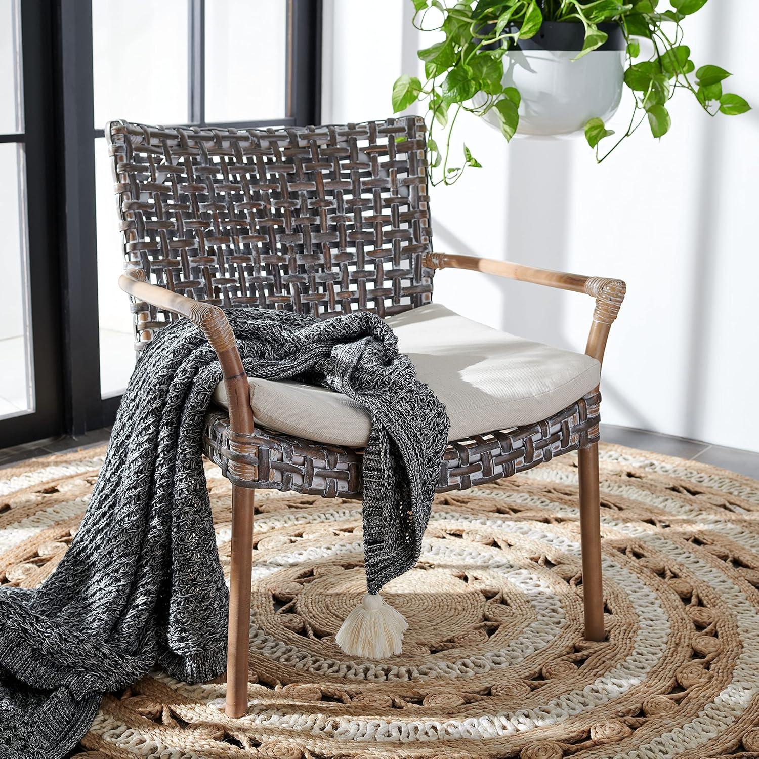 Collette Rattn Accent Chair W/ Cushion - ACH6515 - White/White Washed - Safavieh