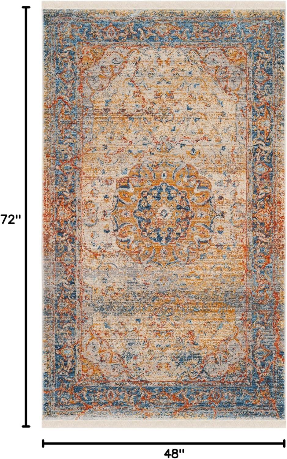 SAFAVIEH Vintage Persian Trina Traditional Polyester Area Rug, Blue/Multi, 4' x 6'