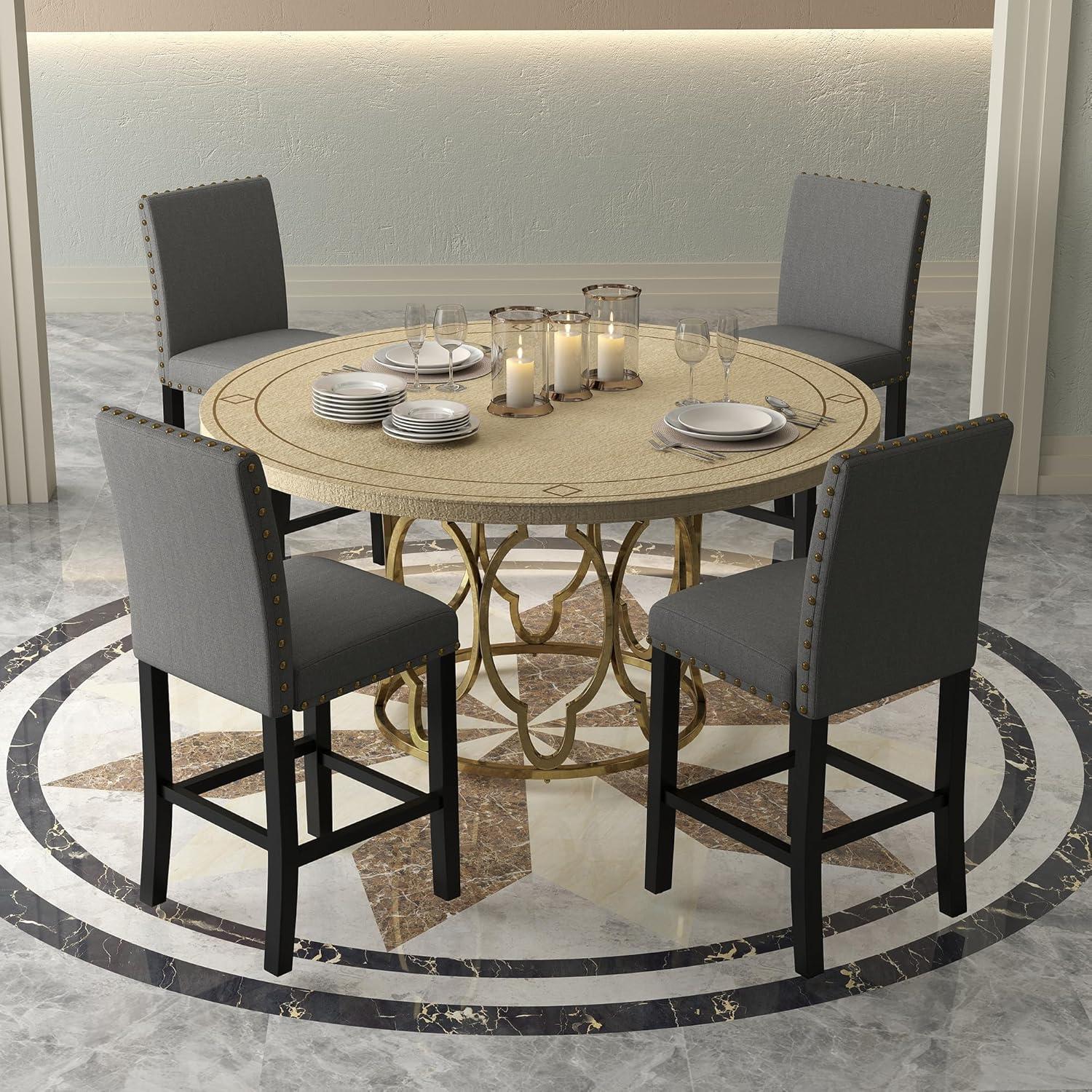 GOTMINSI Counter Height Bar Stool, Classic Upholstered 24 Inches Counter Height Stools Set of 4 barstools with Solid Wood Legs and Grey Fabric