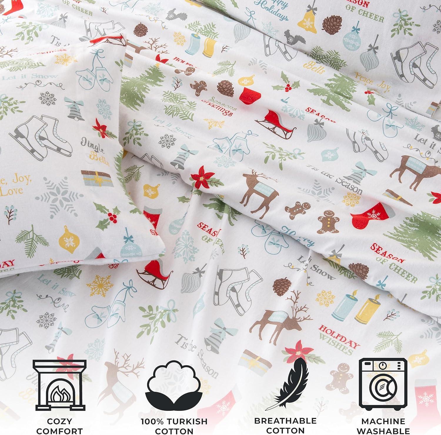 100% Cotton Holiday Flannel Sheet Set - Great Bay Home