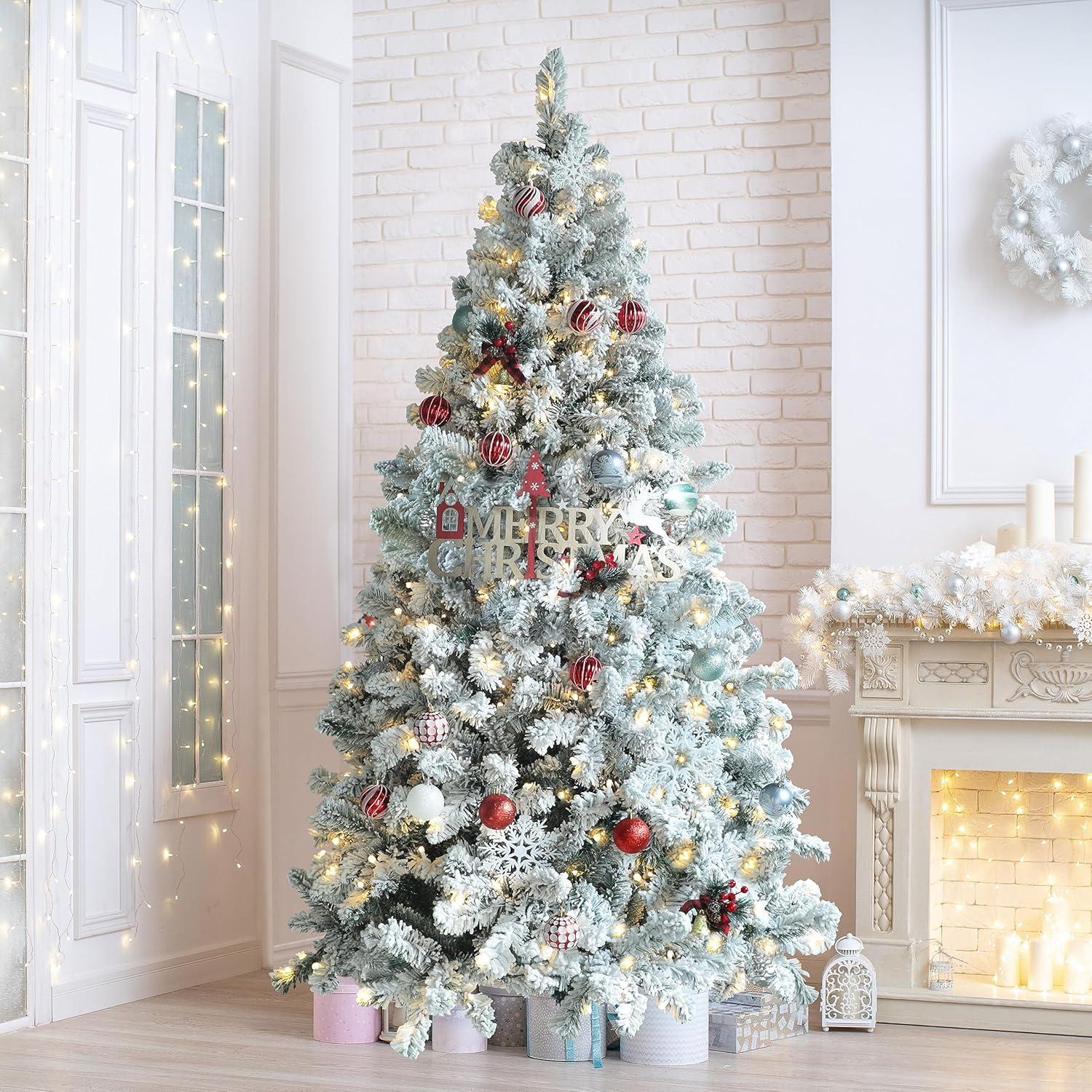 7.9 ft Snow Flocked Pre-Lit White LED Christmas Tree