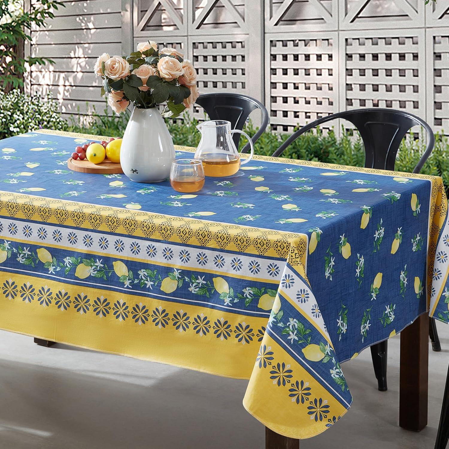 Home Bargains Plus French Country Lemon Grove 52 x 70 Inch Rectangle Vinyl Tablecloth with Flannel Backing