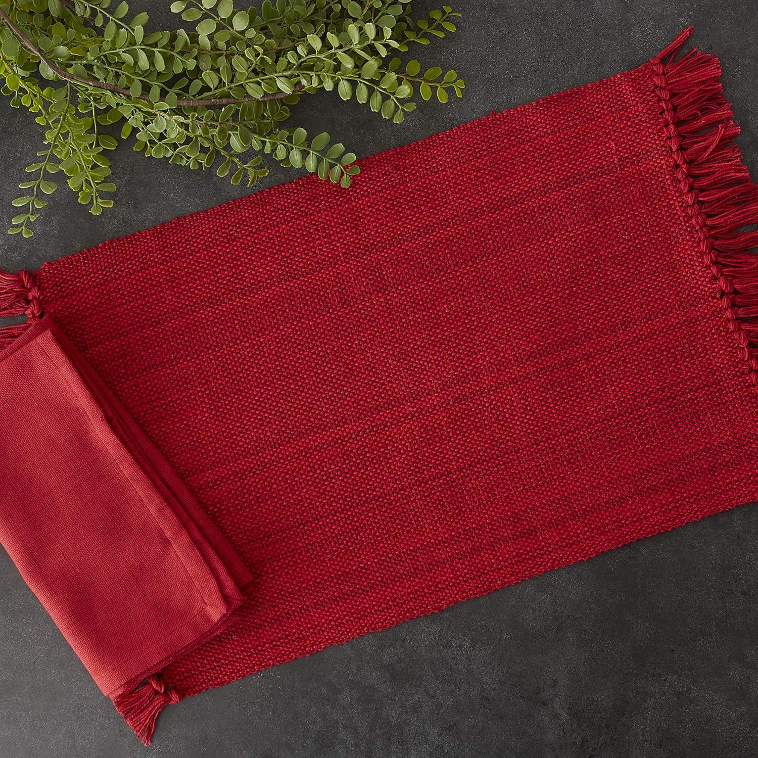 DII Variegated Fringe Placemat Set 8 Piece, Tango Red, MT 13x19", NP 20x20"