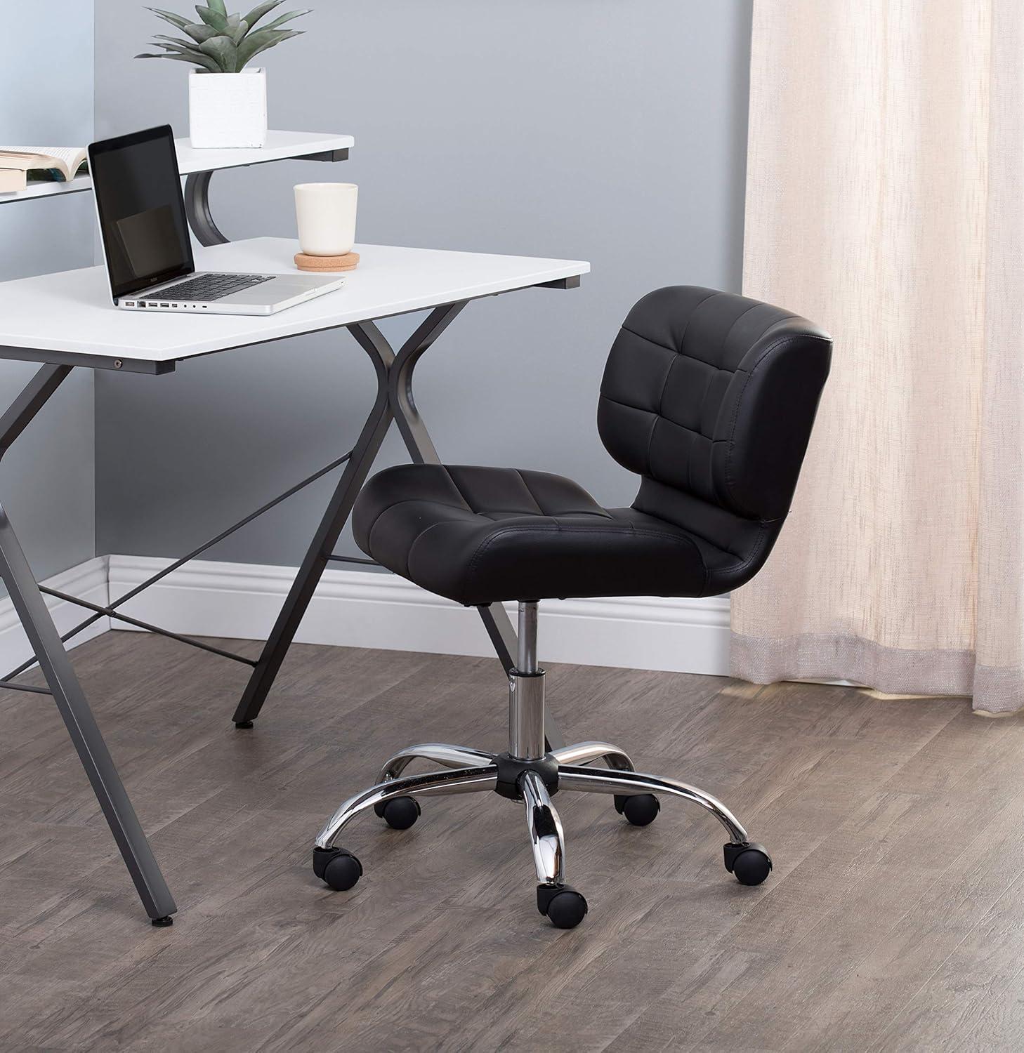 Modern Black Crest Armless Swivel Task Chair in Vinyl and Chrome