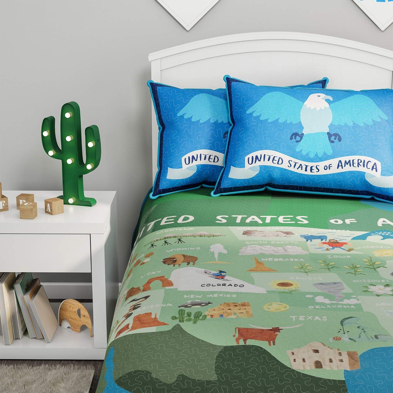 3 Piece Quilt Set- Twin XL Bedding & 2 Pillow Shams-Hypoallergenic Microfiber-Landmarks & Icons of the United States of America by Lavish Homes