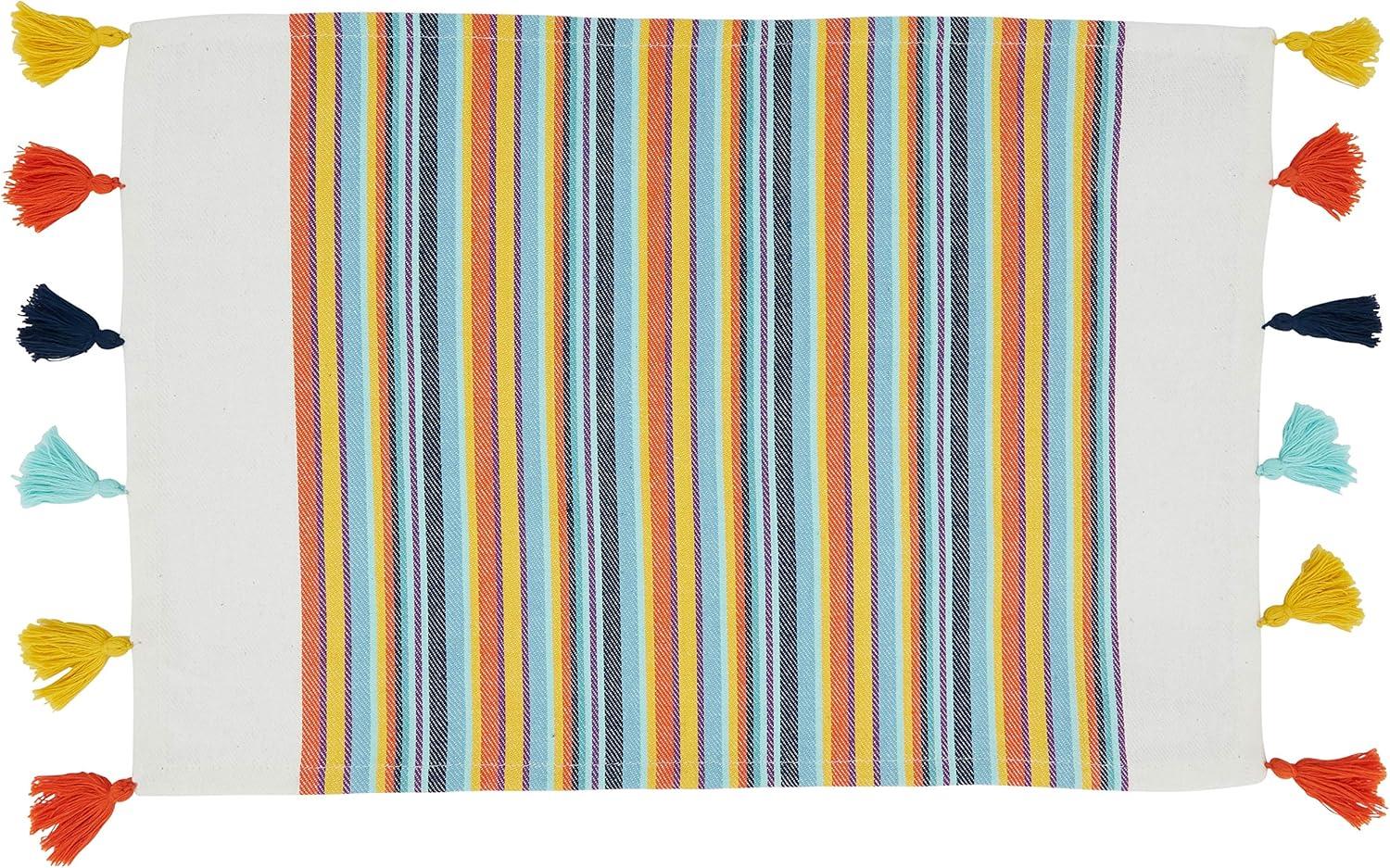 Valentina Multicolor Cotton Striped Rectangle Placemats with Tassels, Set of 4