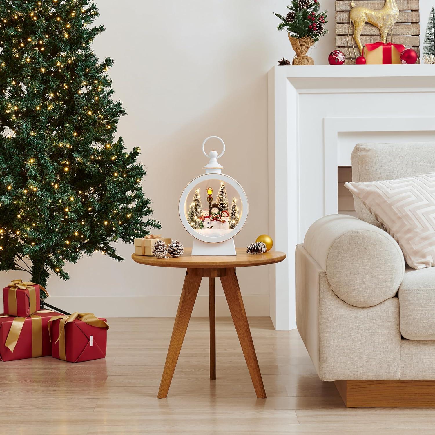 Danya B. Tabletop White Christmas Holiday Winter Snowman Scene Diorama Lighted Lantern Decoration - Oval