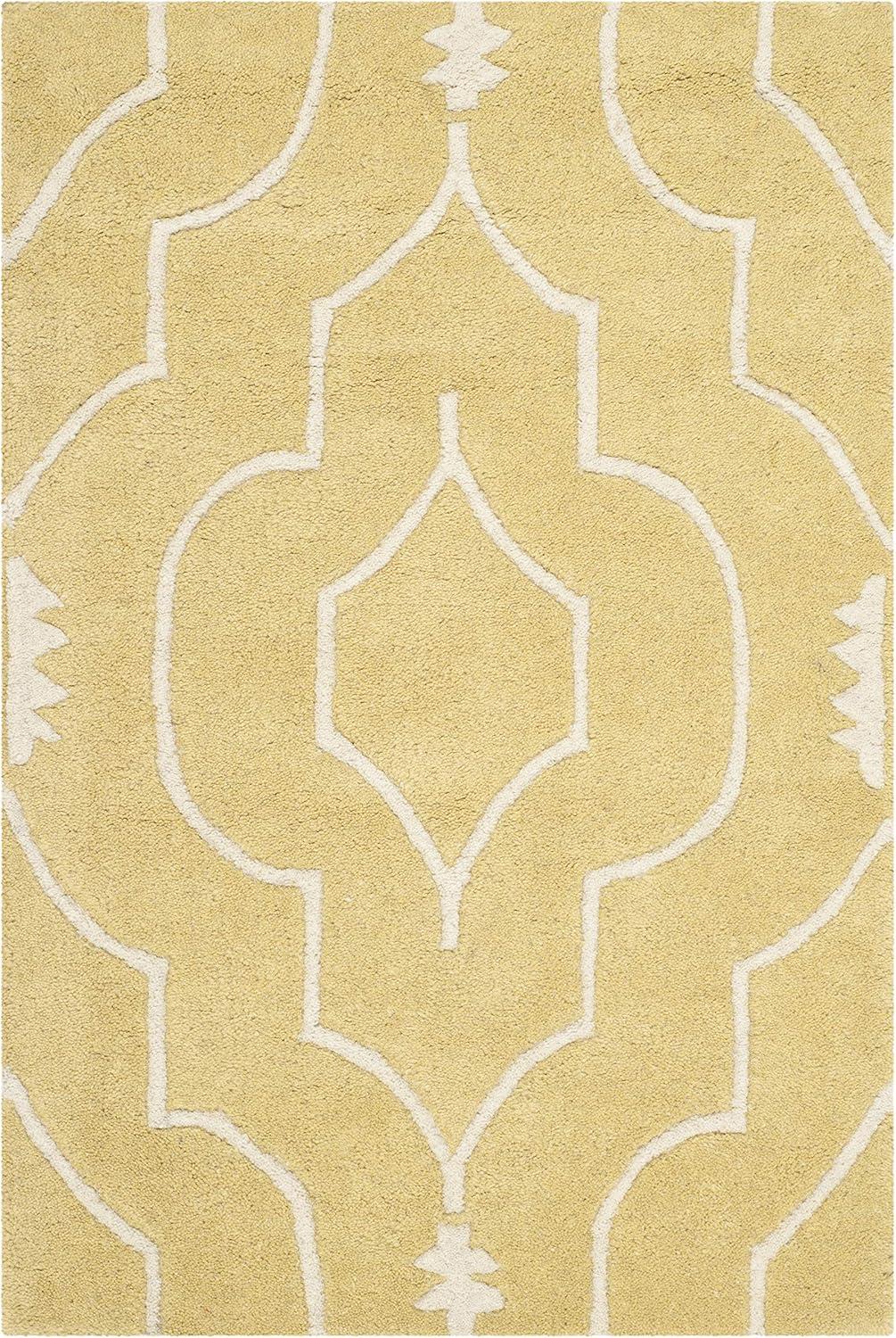 Light Gold and Ivory Hand-Tufted Wool Area Rug, 6' x 9'