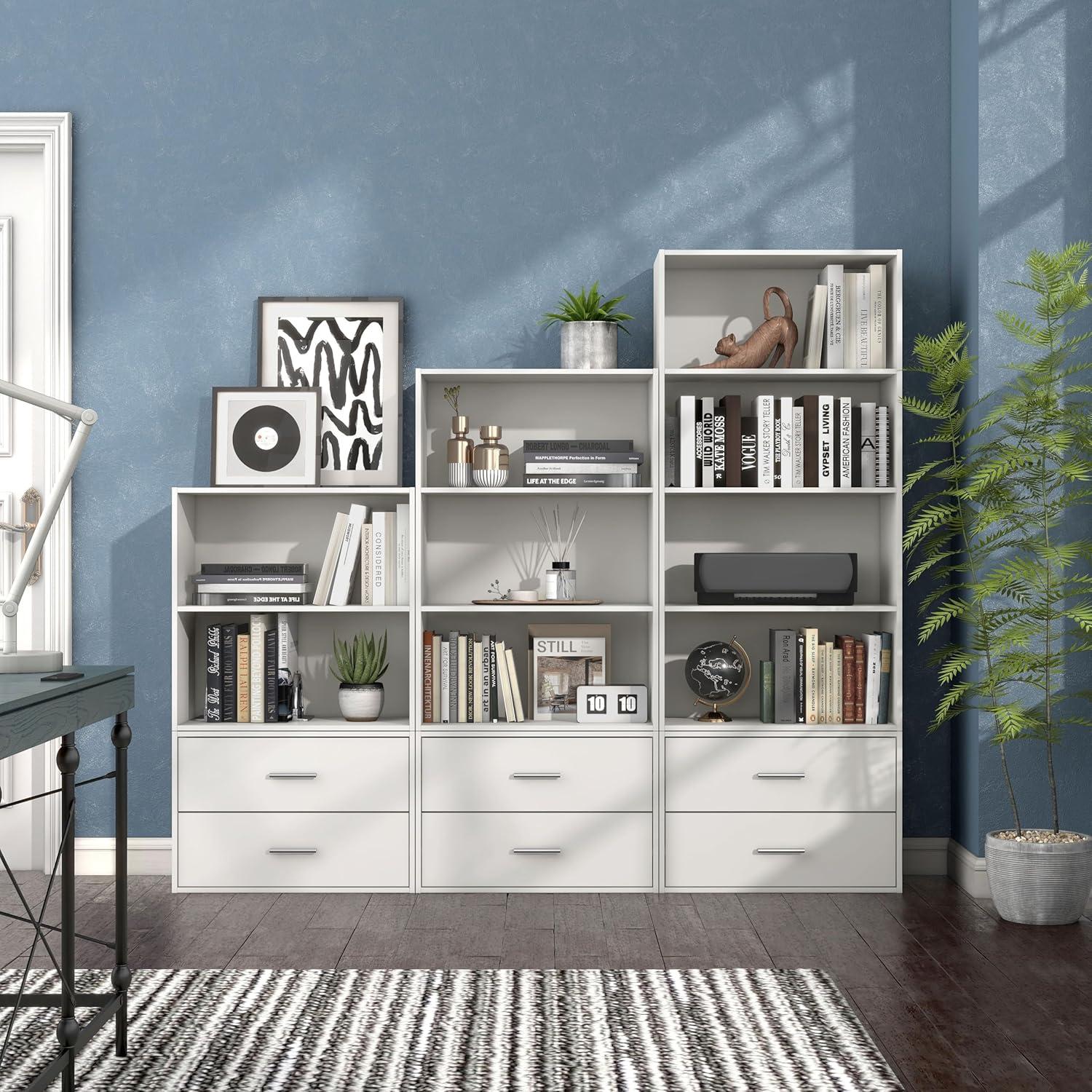 24/7 Shop At Home 35" Silkpath Modern 3 Tier Stackable and Modular Open Bookcase White: MDF Construction, 11" Cube Compatible