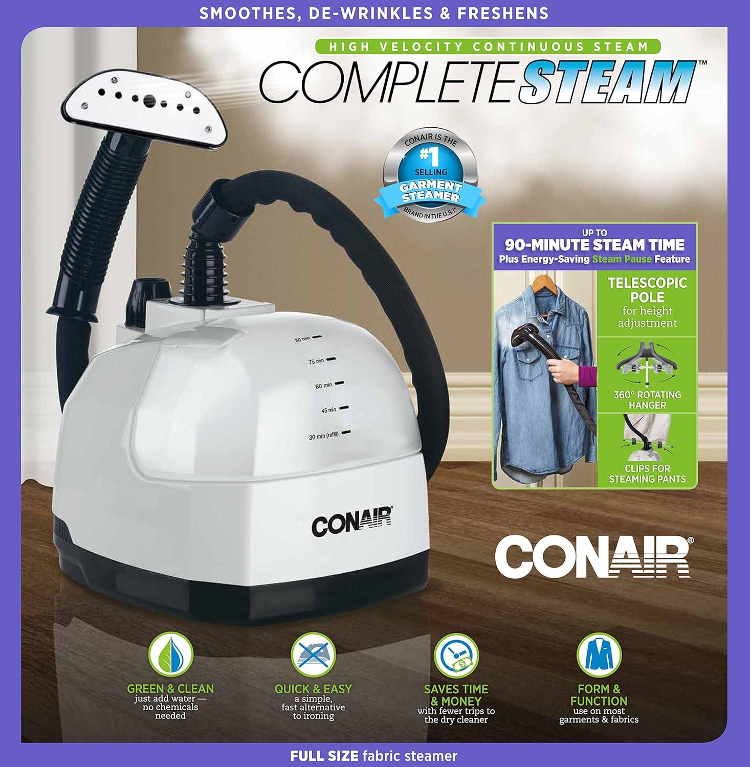 Conair Full Size White and Black Fabric Steamer with 1500W Power