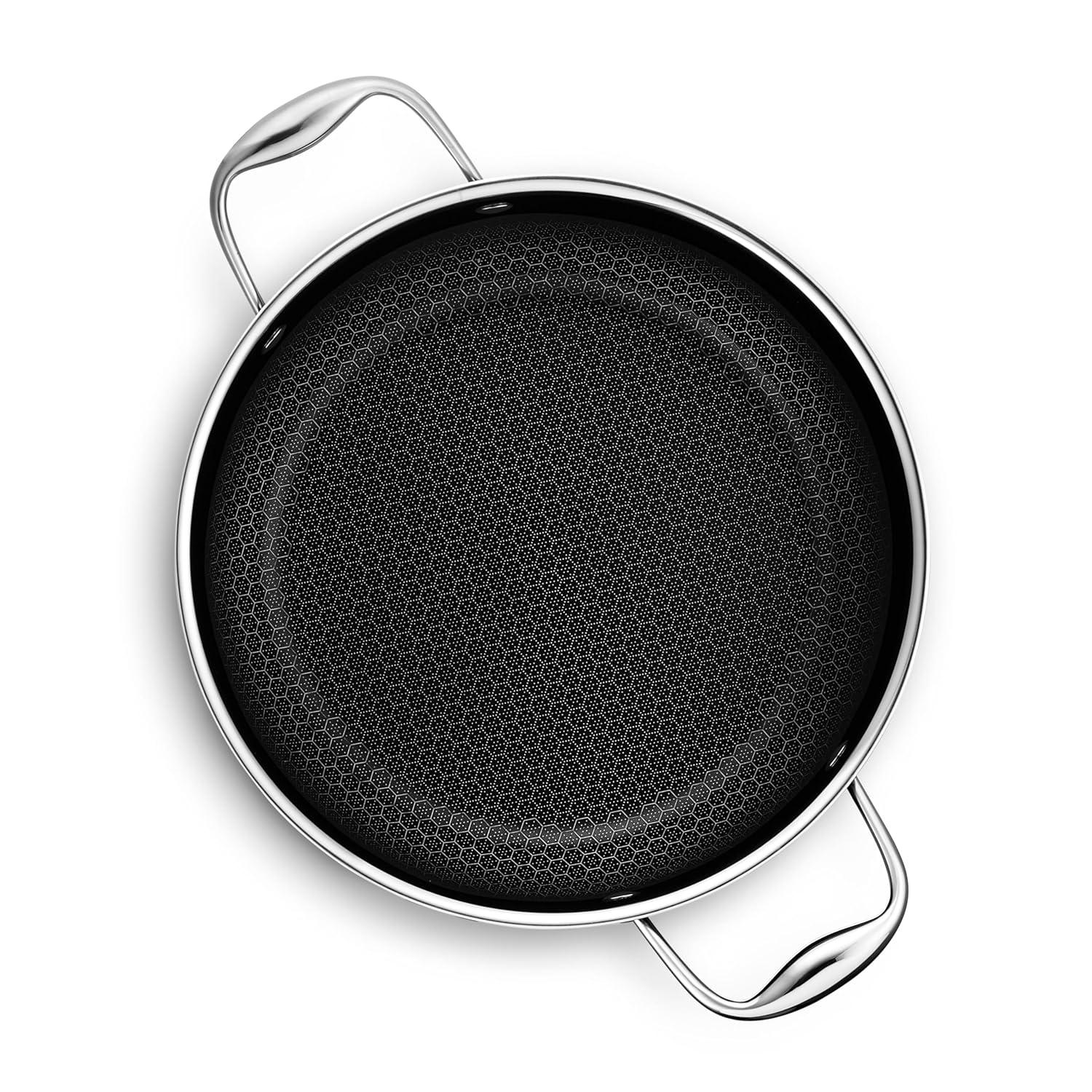 HexClad 5 Quart Hybrid Stainless Steel Pot with Glass Lid, Nonstick