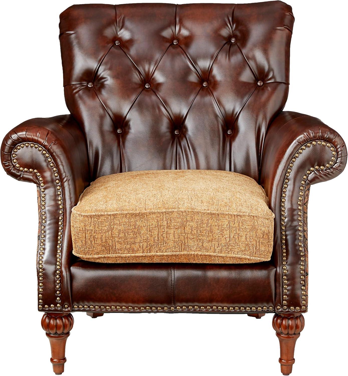 Dreena Brown Floral Faux Leather Accent Chair