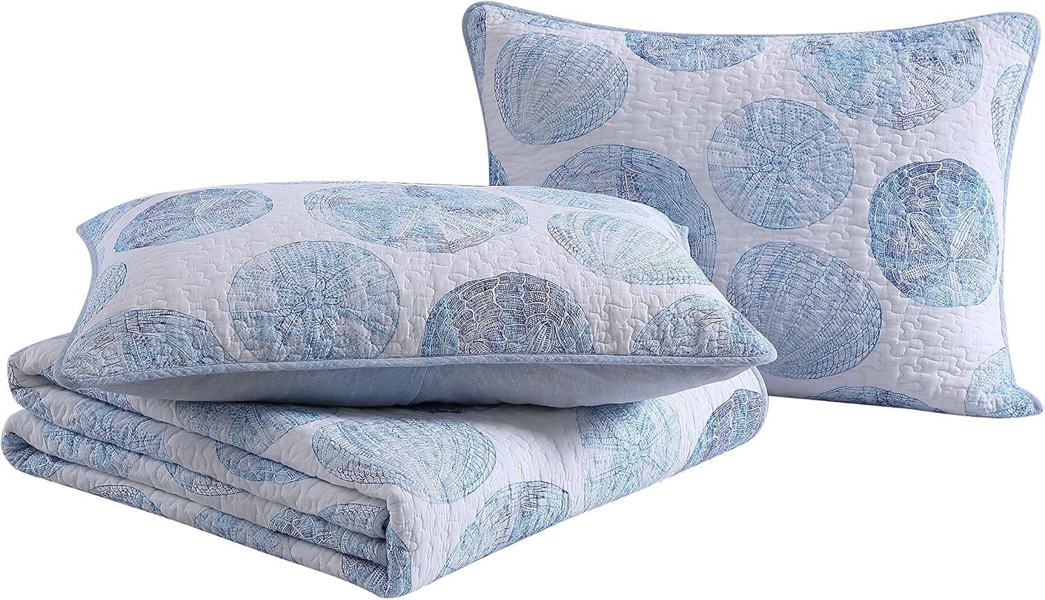 Tommy Bahama Ocean Isle Blue Cotton Reversible Quilt Set