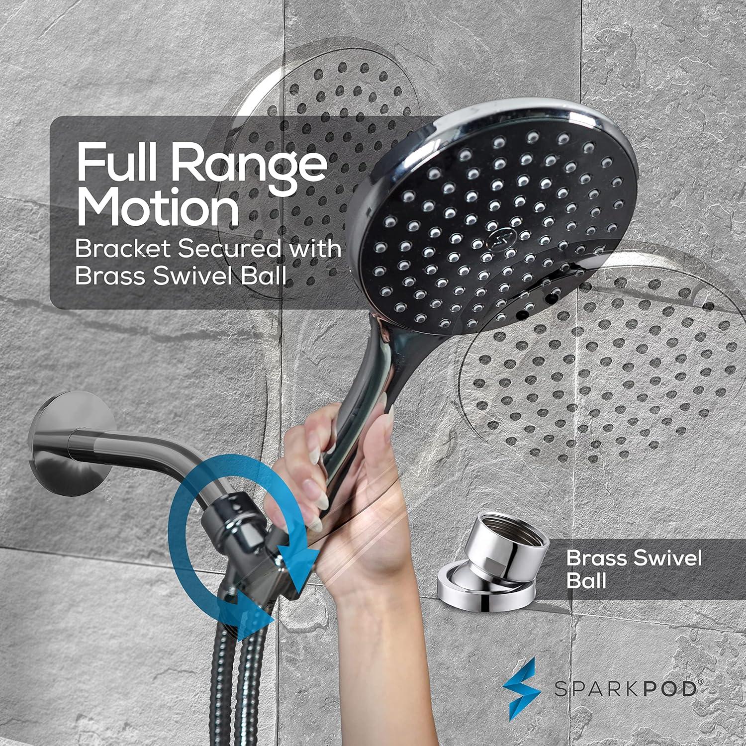 Sparkpod High-Pressure Shower Head with a 6ft. Handheld Shower Hose, 6” Rain Shower Head with Adjustable Bracket, Rustproof Showerheads for Bathroom, Chrome