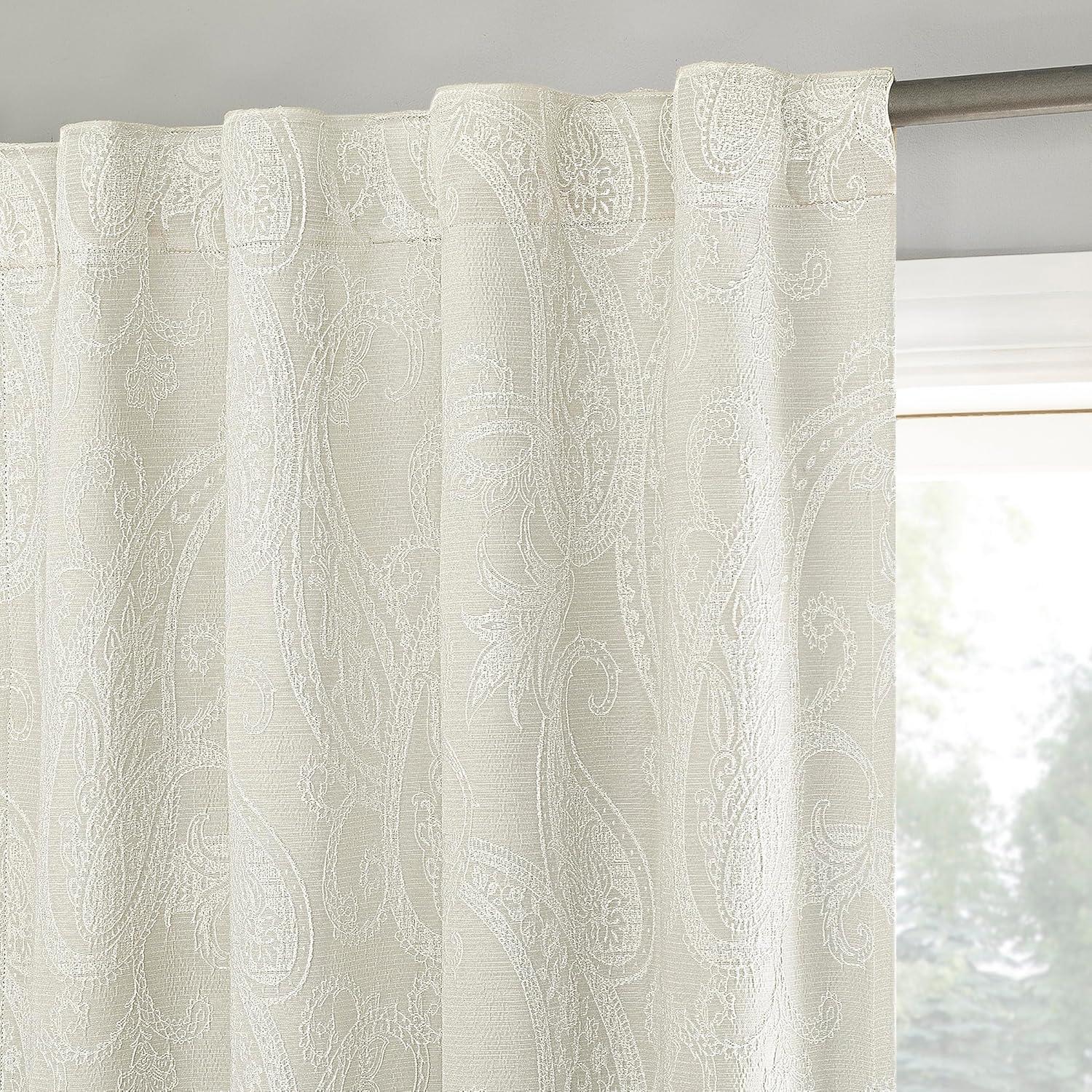 Pedra Paisley Embroidery 100% Blackout Back Tab Curtain Panel