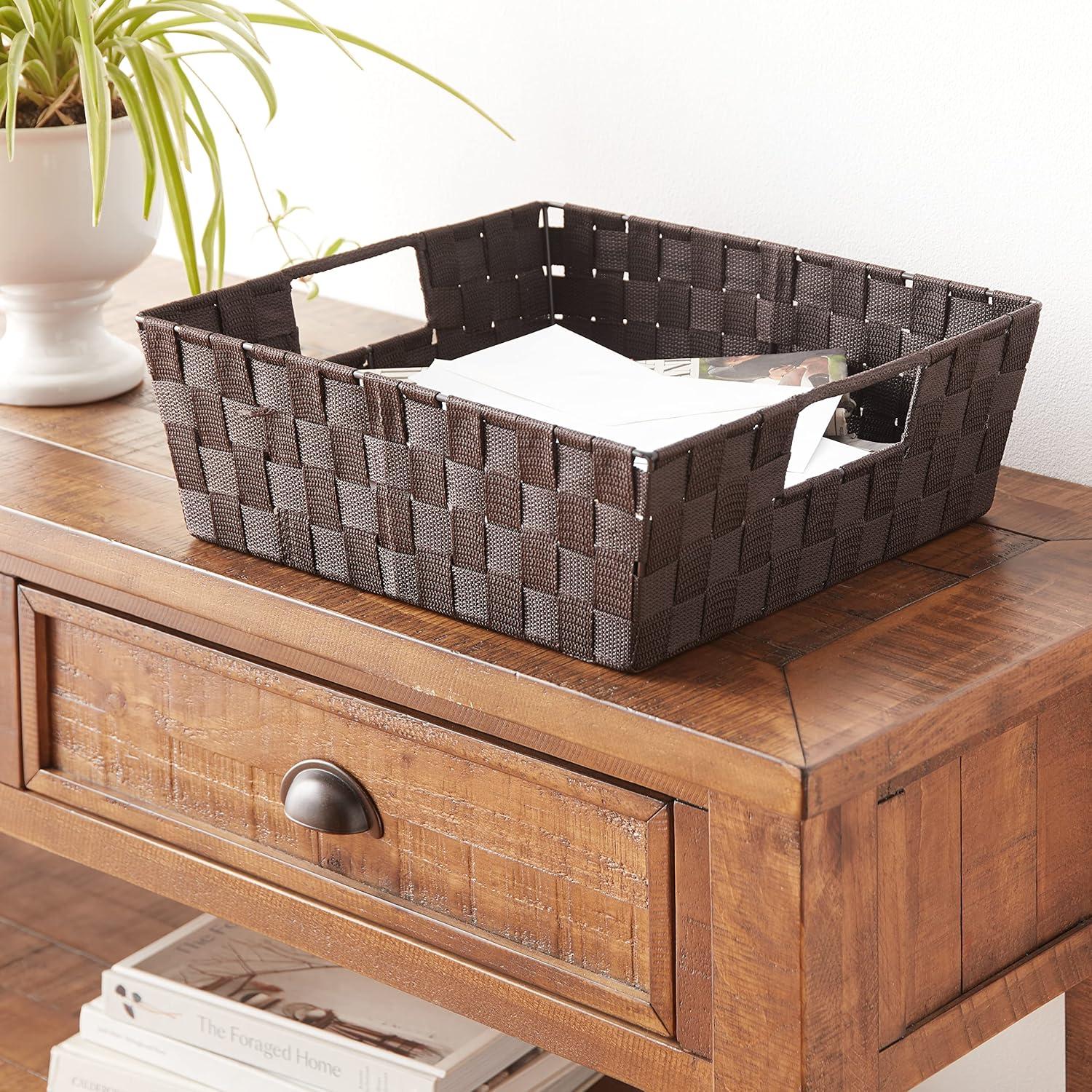 Espresso Woven Polypropylene Storage Tote with Metal Handles