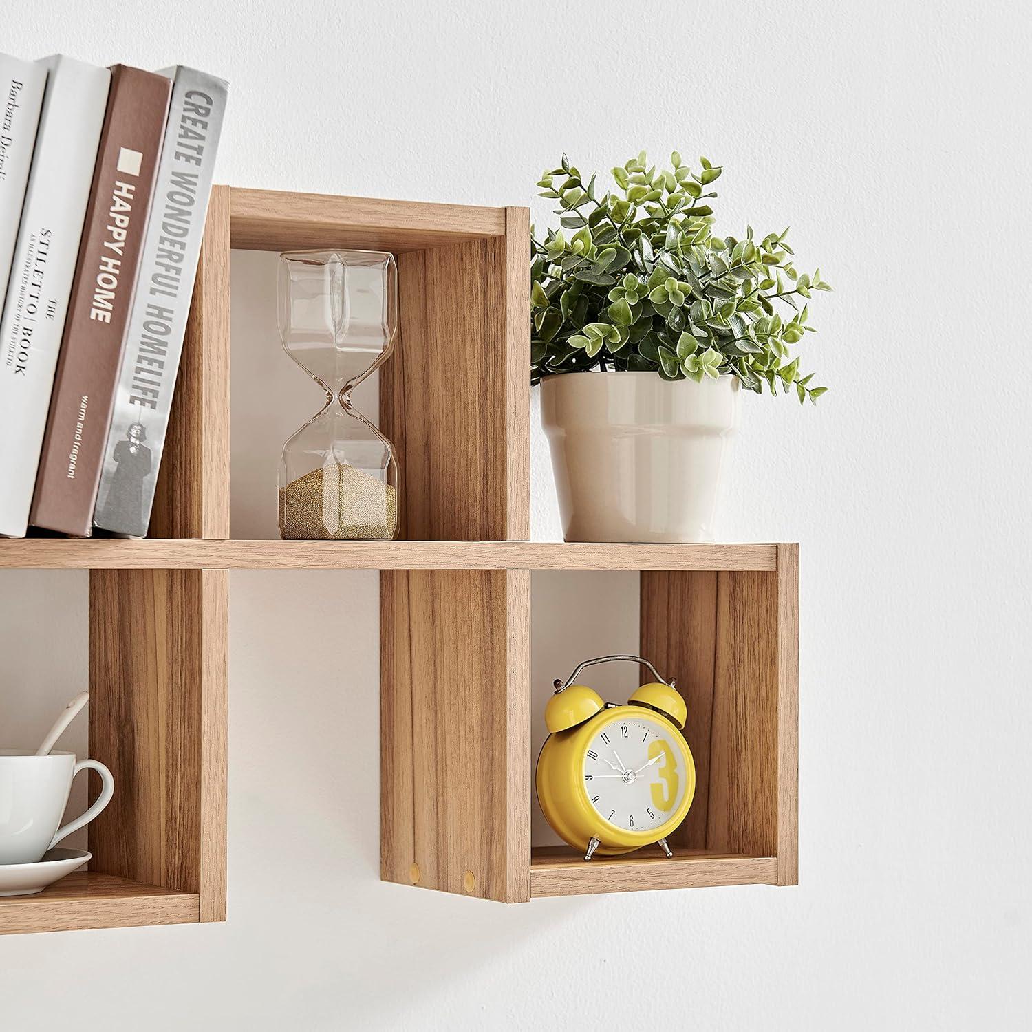 Danya B. 30" x 15.25" Cubby Chessboard Wall Shelf Chestnut - MDF, Contemporary Design, Interlocking