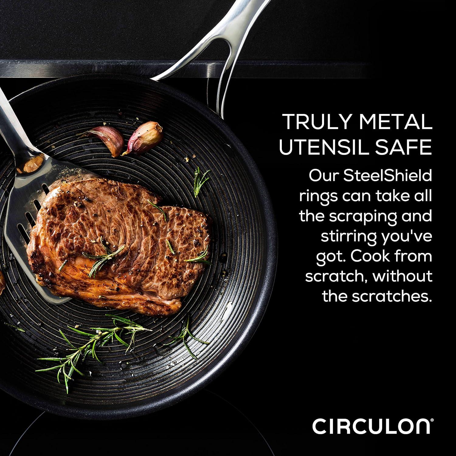 Circulon Clad Stainless Steel Frying Pans with Hybrid SteelShield, 2 Piece, Silver