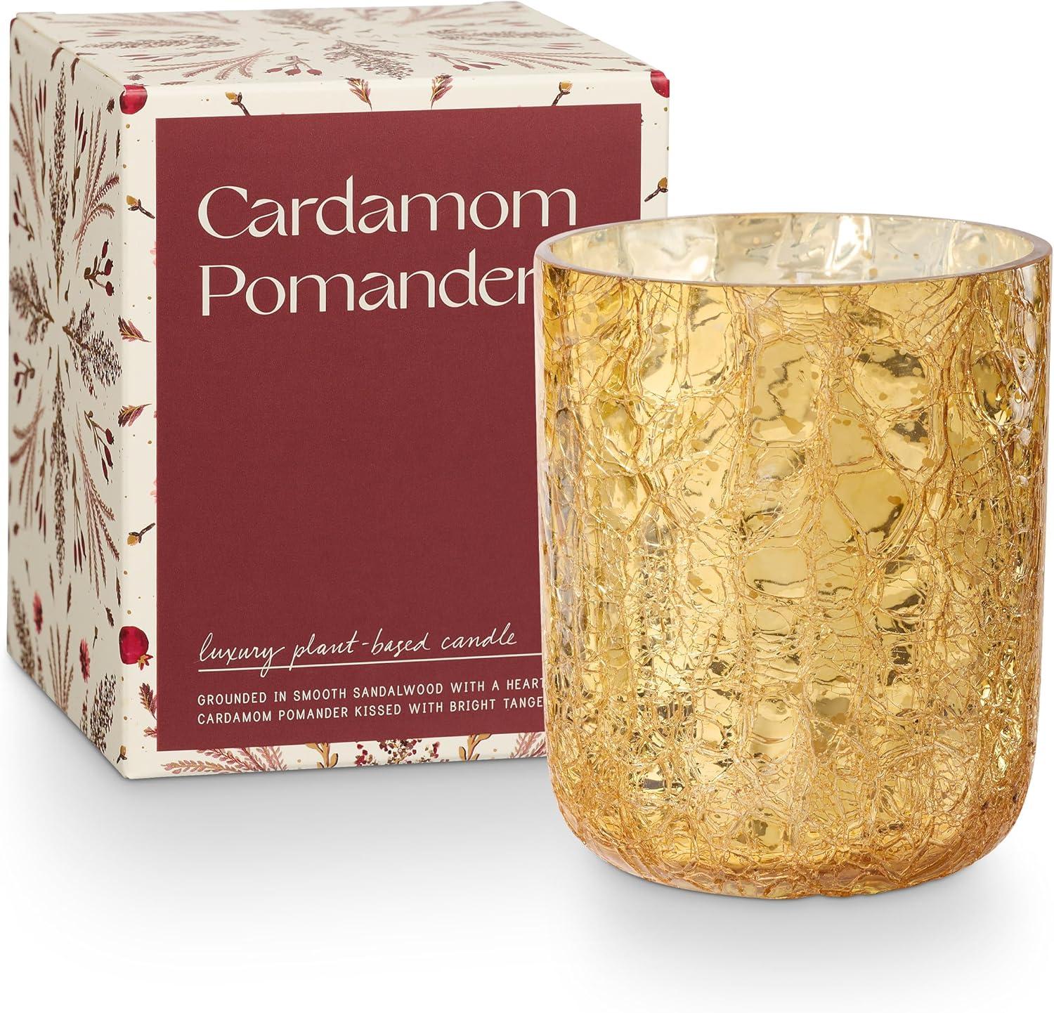Large Boxed Crackle Glass Candle, Cardamom Pomander
