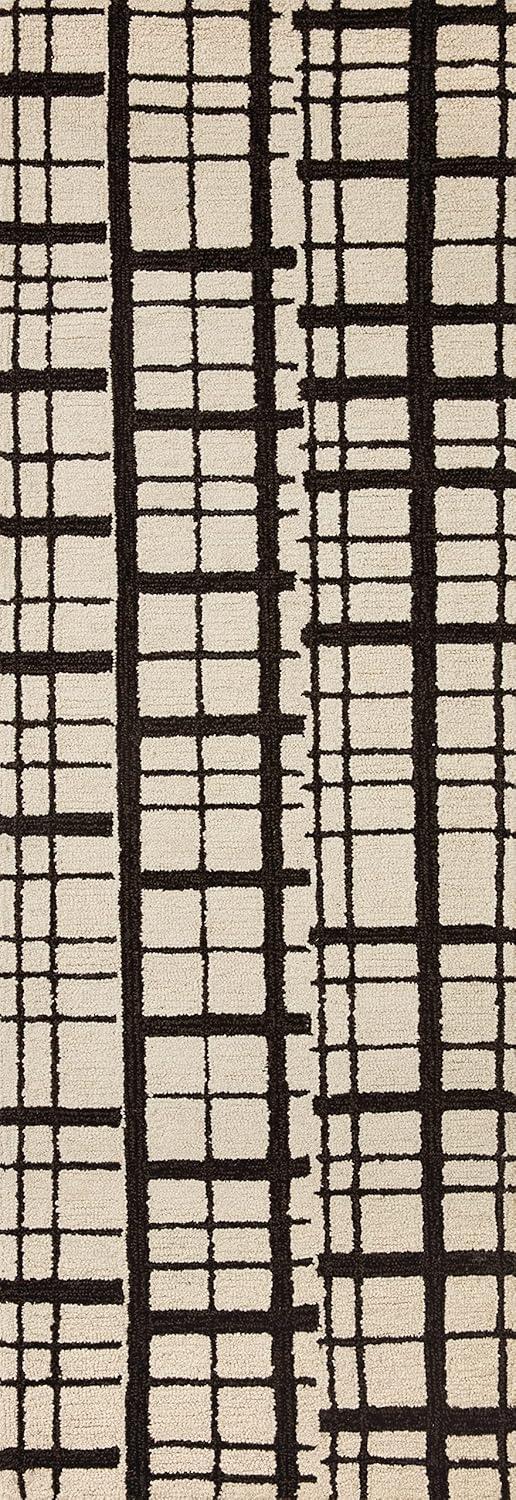 Polly Oversized Grid Black and Ivory Hand-Tufted Wool Rug