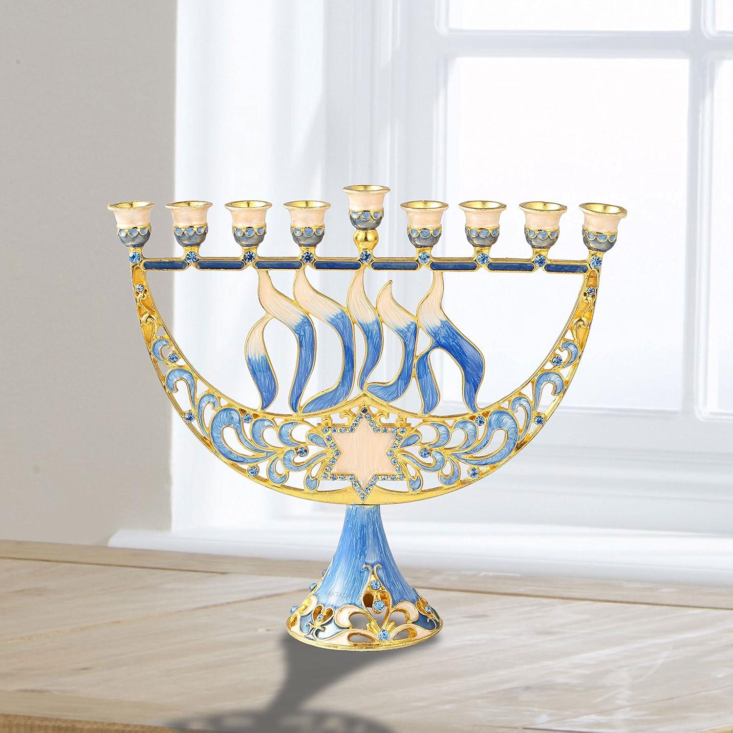 Matashi HandPainted Enamel Menorah Candelabra-Hanukkah Design  Crystal