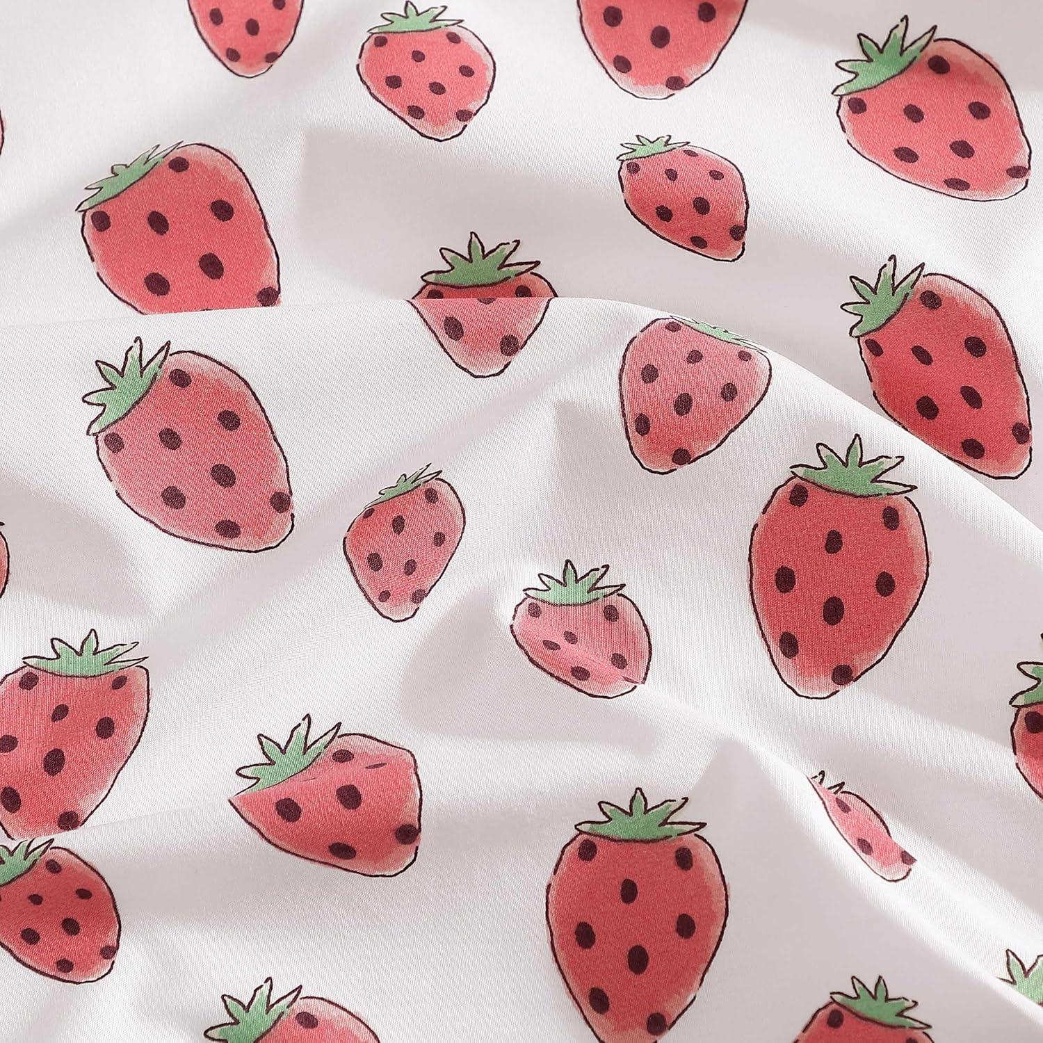 Poppy & Fritz - Full Sheets, Luxurious Cotton Percale Bedding Set, Crisp & Cool, Super Soft Bed Essentials (Strawberry Picnic Pink, Full)