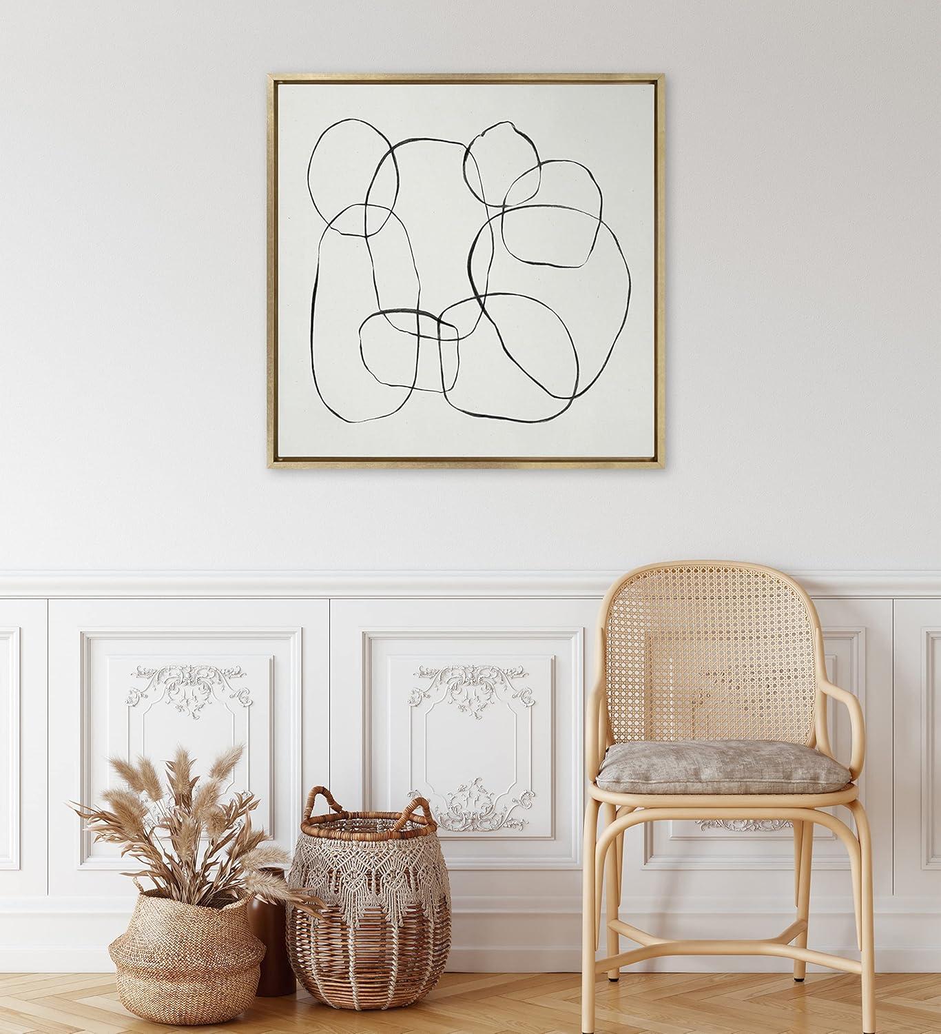 Kate and Laurel Sylvie Dancing Circles Framed Canvas by Teju Reval of SnazzyHues, 30x30, Bright Gold