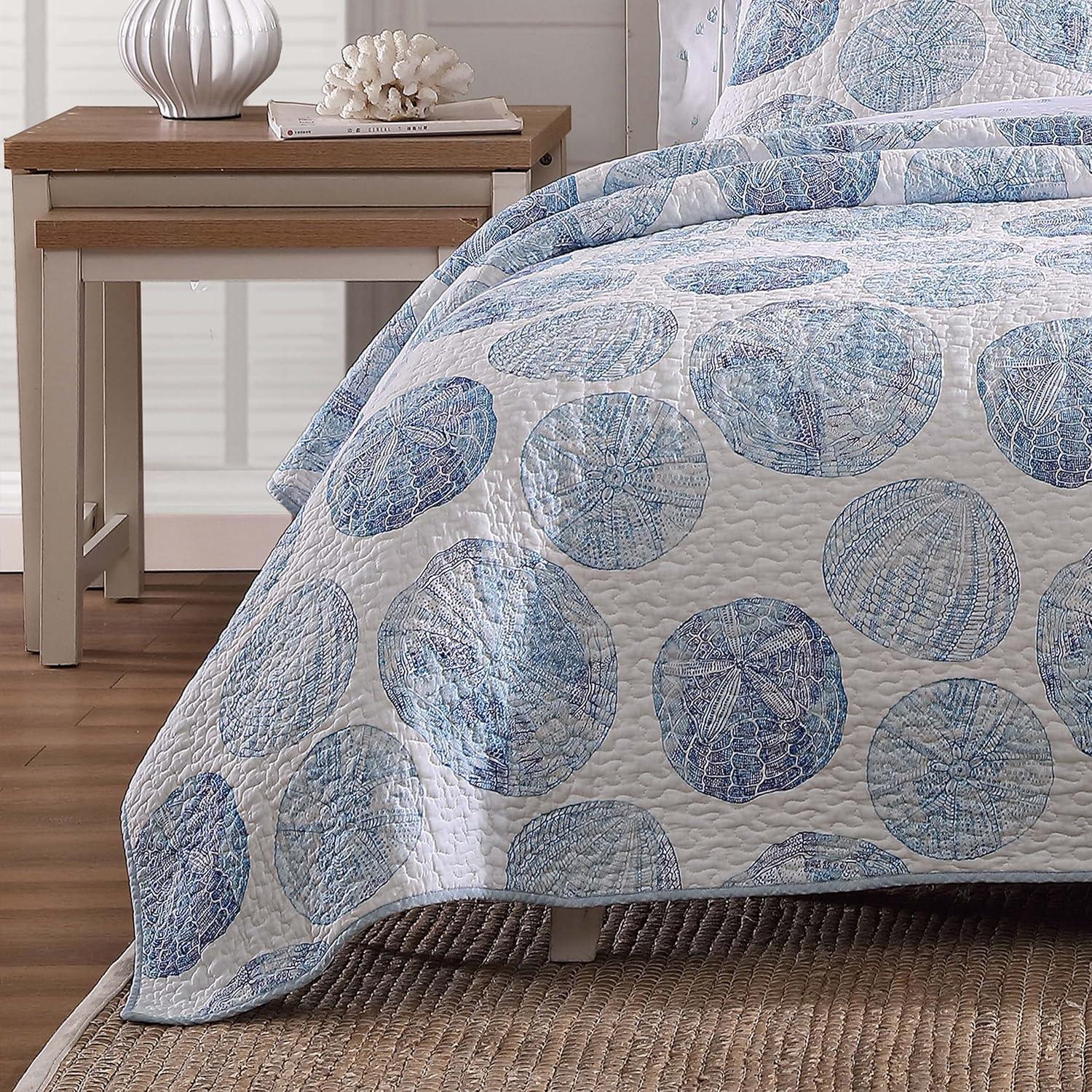 Tommy Bahama Ocean Isle Blue Cotton Reversible Quilt Set