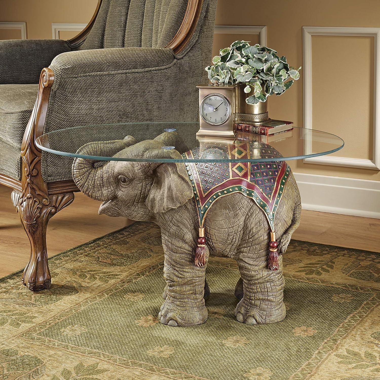 Small Taupe Elephant Glass-Topped Coffee Table with Storage