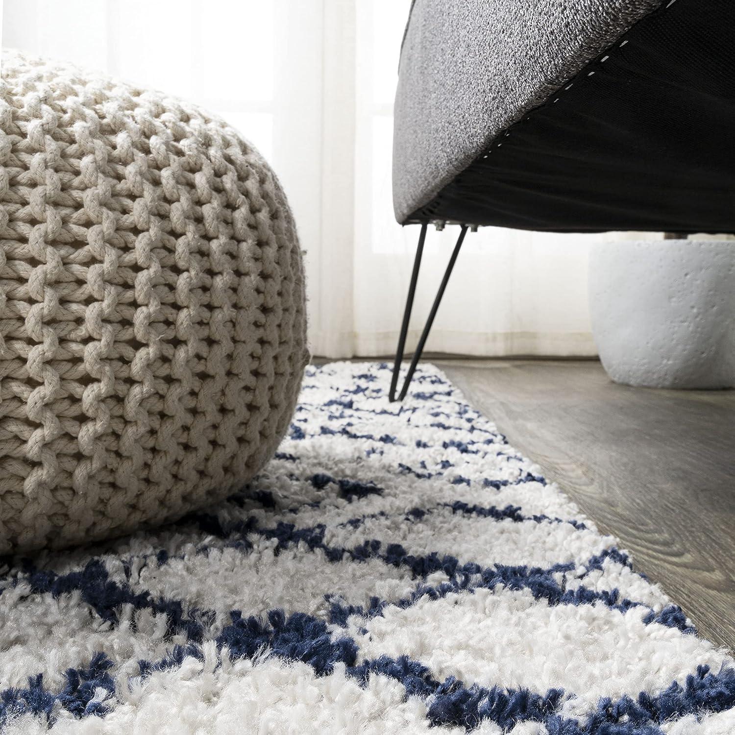 4'x6' Sineu Moroccan Diamond Shag Area Rug, Beige/Navy - JONATHAN Y