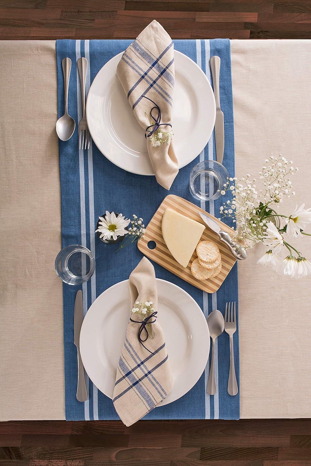 Chambray Blue Cotton French Stripe Table Runner 14" x 108"