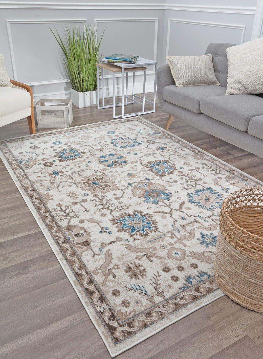 Rugs America Freida FY55B Honeysuckle Vintage Farmhouse Cream Area Rug for Dining Room Rug Neutral Rug Living Room Rug Kitchen, 2'6"x8'