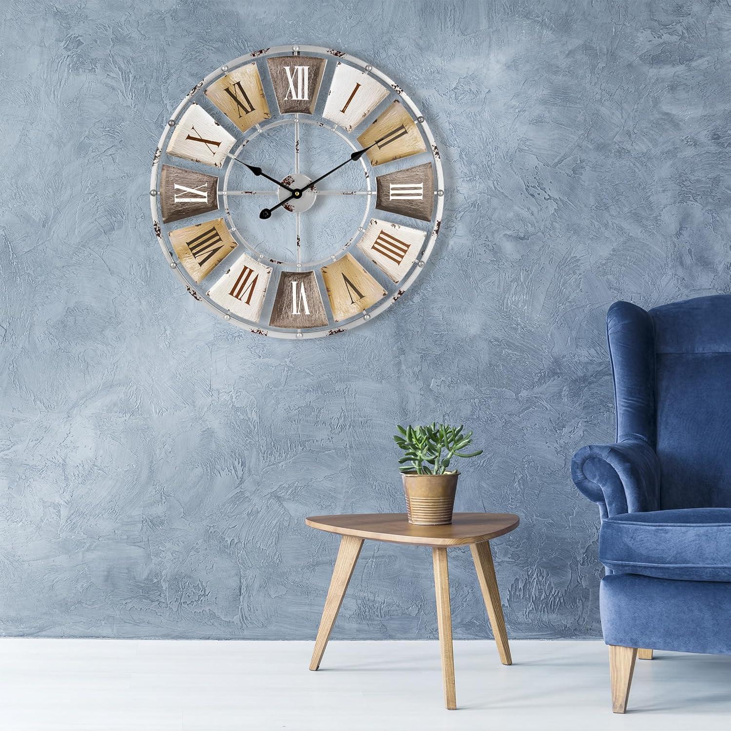 Oversized Distressed Metal Roman Numeral Wall Clock