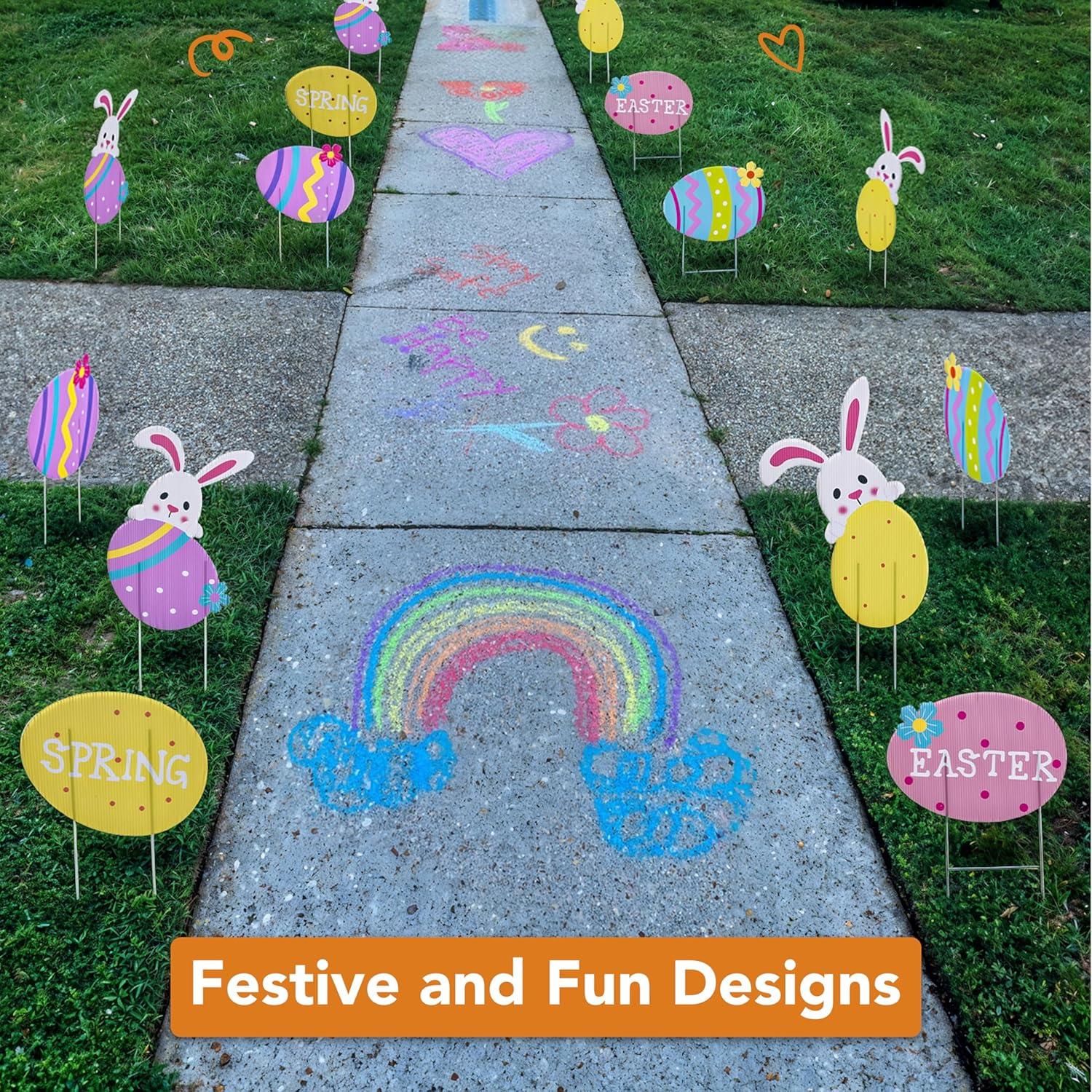 Set of 6 Easter Bunny Yard Stakes - Easter Garden Decorations with Eggs and Carrot - Hunt Signs Decor for Front Door, Garden, Patio, Lawn, Outdoor Backyard Decorations